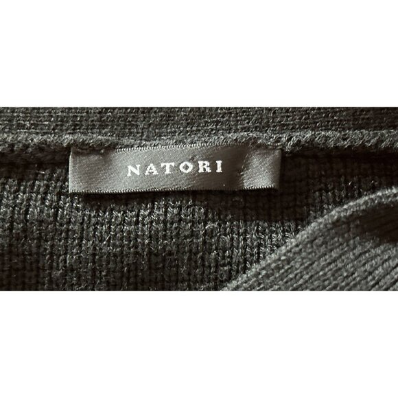 NATORI Knitted Cotton V-Neck Sweater Tunic Knitted Textured Black Size XLarge - Picture 2 of 10